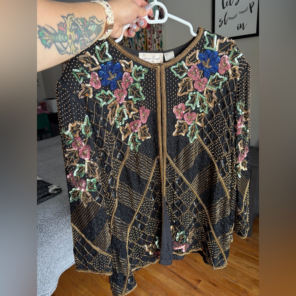 VINTAGE LAWRENCE KAZAR 100% SILK BEADED BLOUSE EUC SIZE 4X